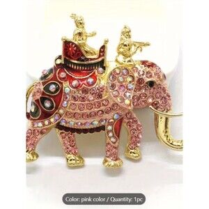 Beautiful Elephant & Antique Carriage Vintage Charm Crystal Goldtoned Brooch